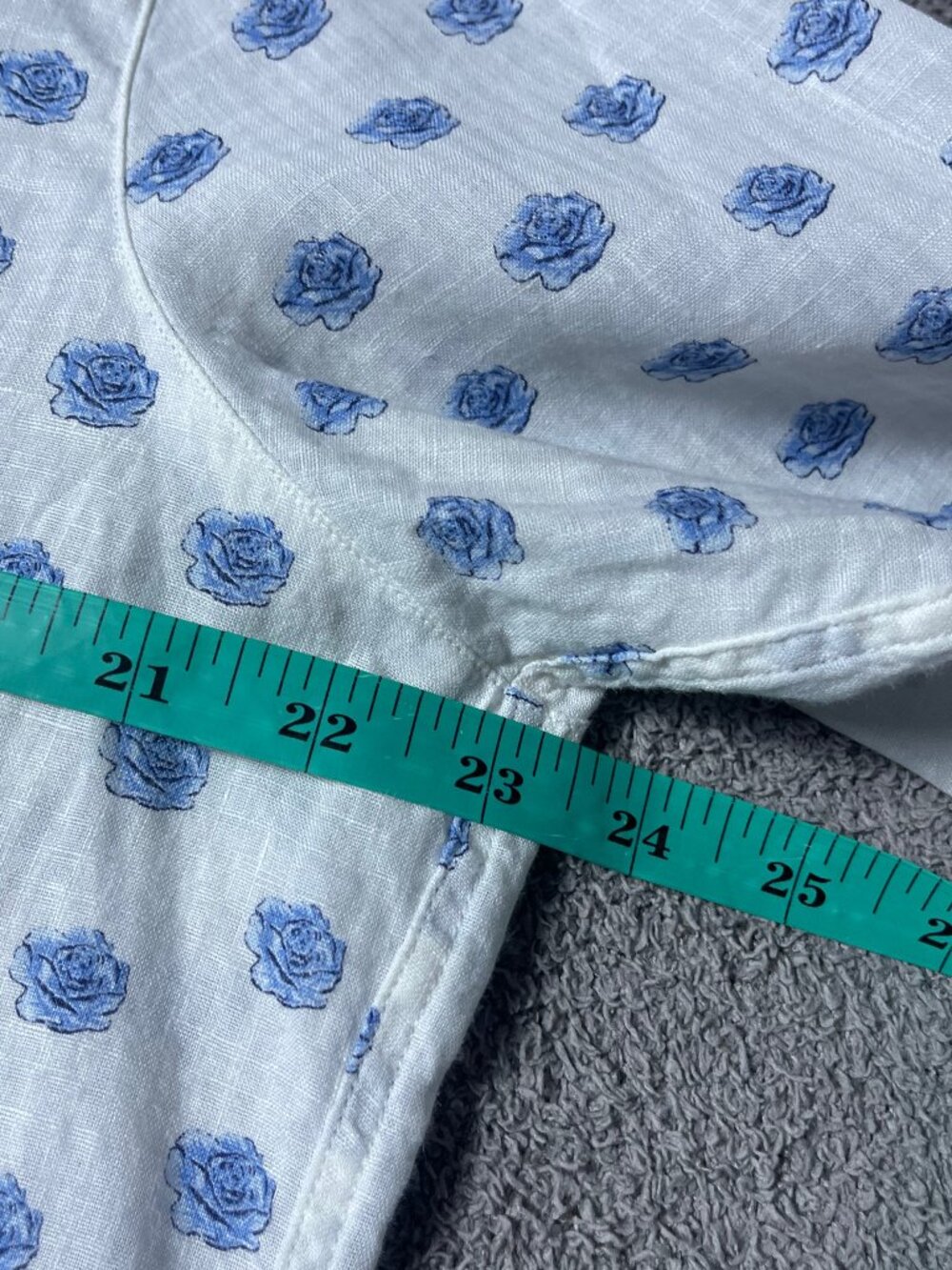 Frank & Eileen Blue Floral Print Eileen Shirt Linen Blend Relaxed Women's Small - Picture 4 of 5